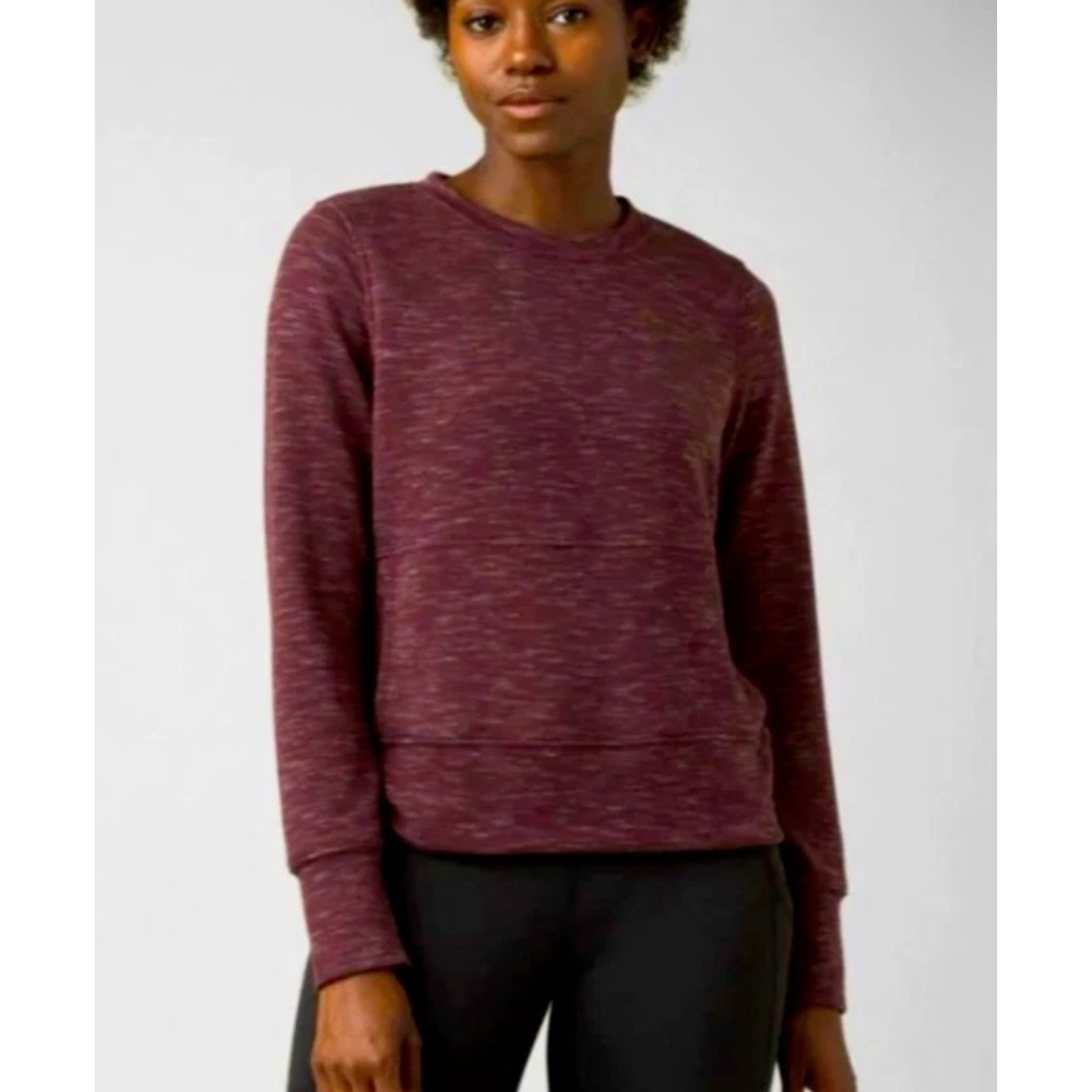 Prana Heathered Sunrise Crewneck Sweatshirt Pockets Women's Pullover L Burgundy